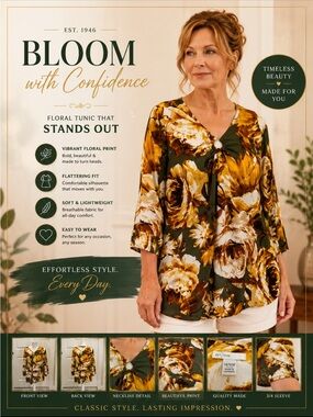 Floral Green and Yellow Women's Top 14-16